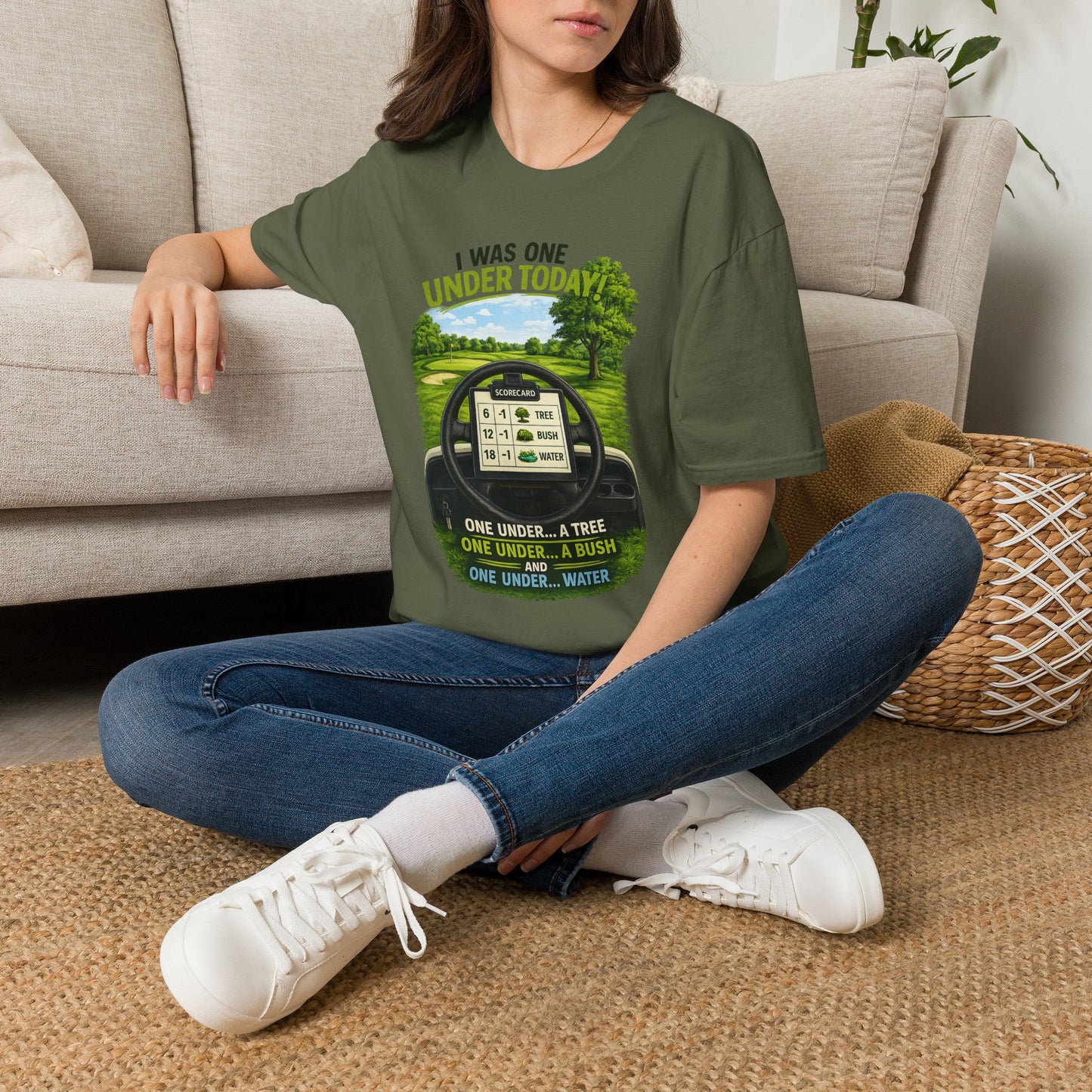 Golf T-Shirt — "I Was One Under Today" REALISTIC VIEW - Funny Scorecard Design
