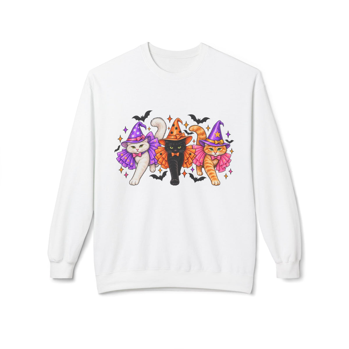 Halloween Cats Crewneck Sweatshirt — Cute Witch Cat Trio Graphic