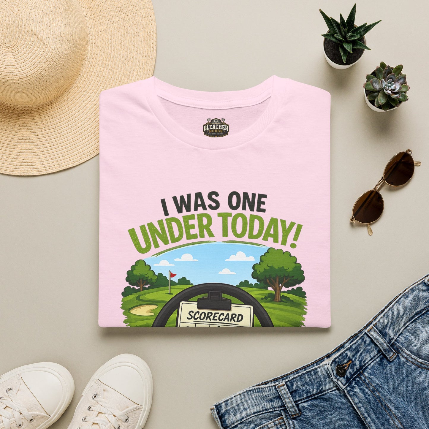 Golf T-Shirt — "I Was One Under Today!" ANIMATED VERSION - Scorecard Golf Humor Shirt
