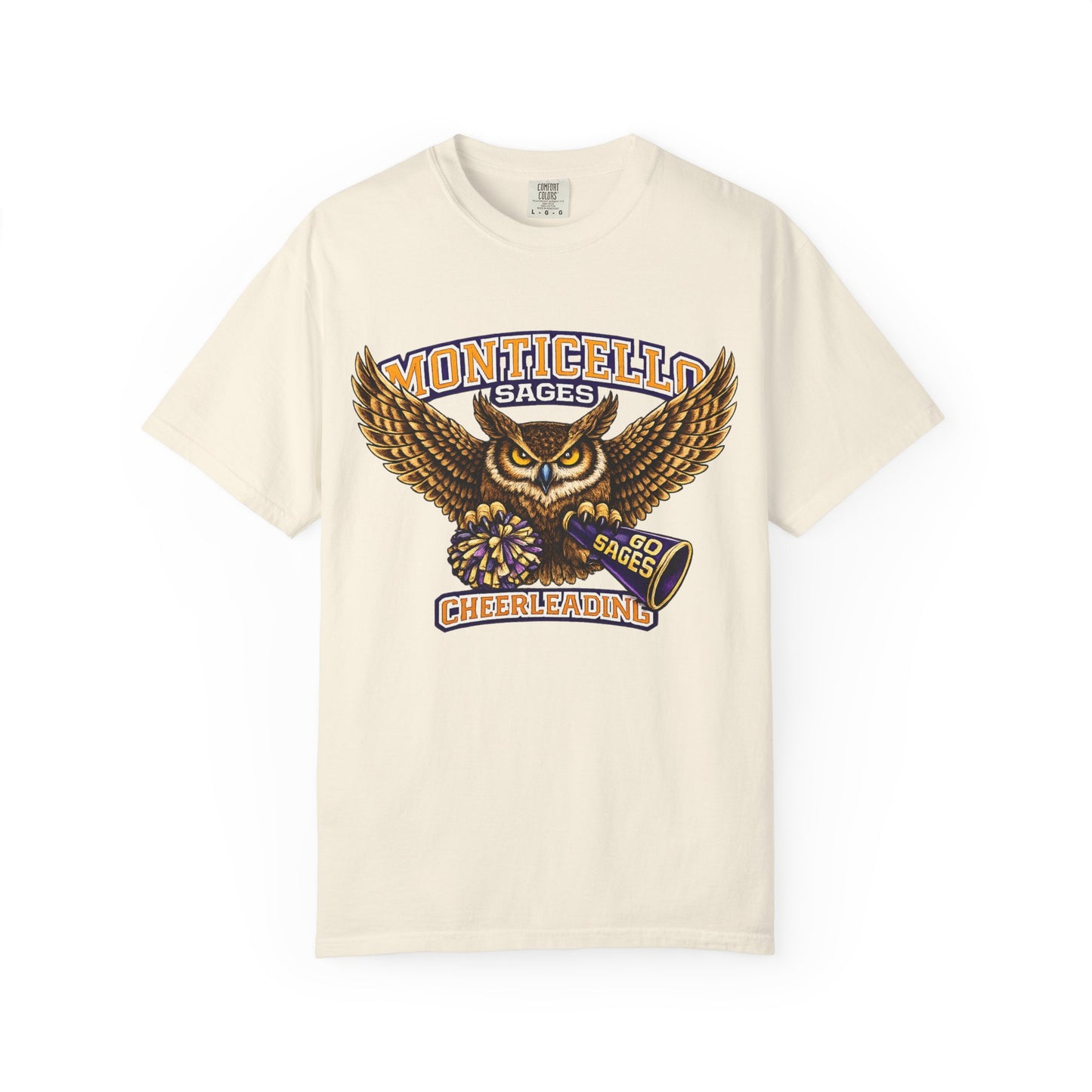 Monticello Sages Cheerleading T-shirt - Vintage Owl & Wings Team Tee