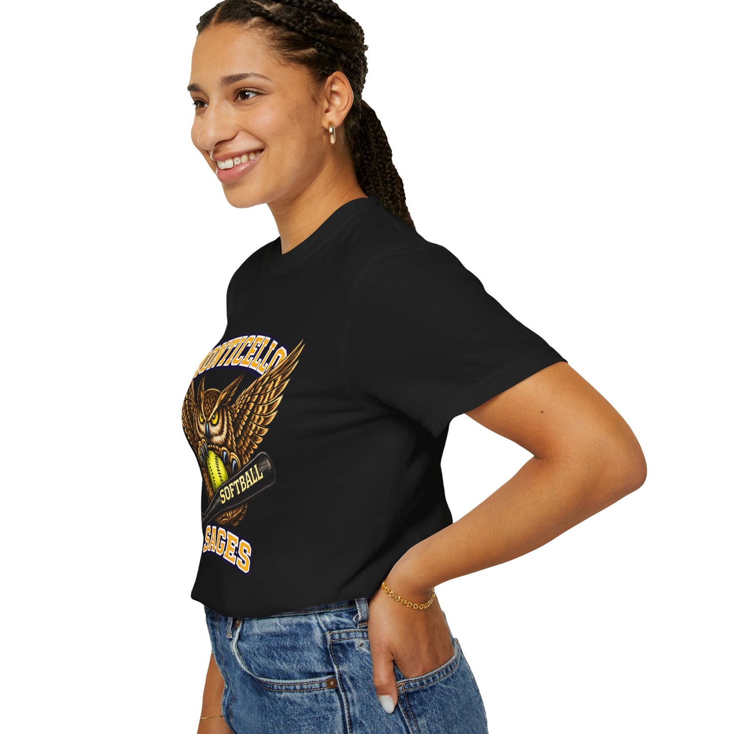 Monticello Sages Softball T-Shirt — Vintage Owl & Wings Team Tee