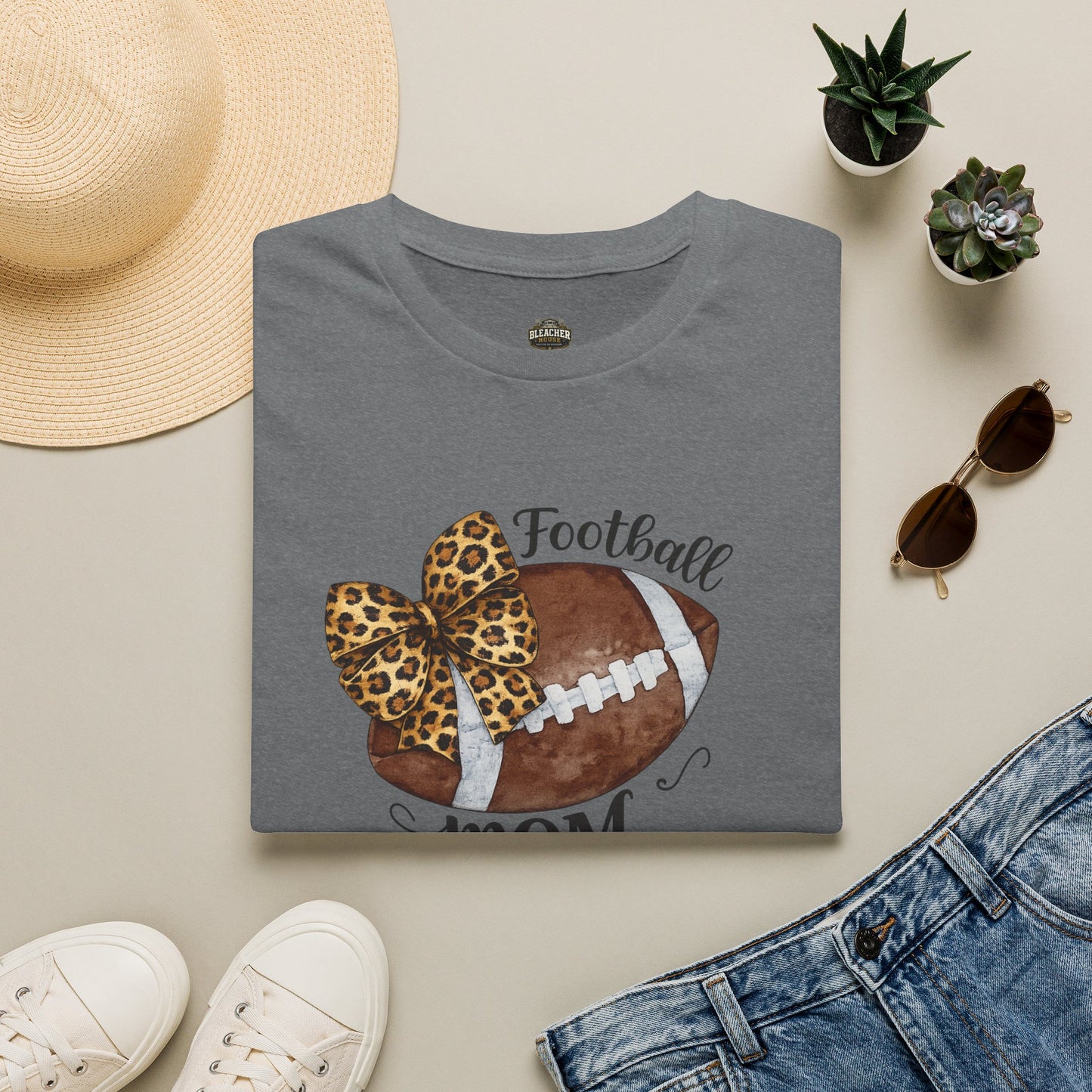 Football Mom T-Shirt — Leopard Bow Game Day Tee