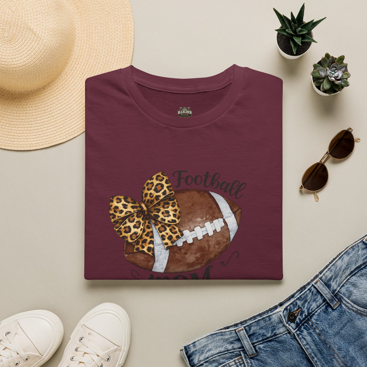 Football Mom T-Shirt — Leopard Bow Game Day Tee