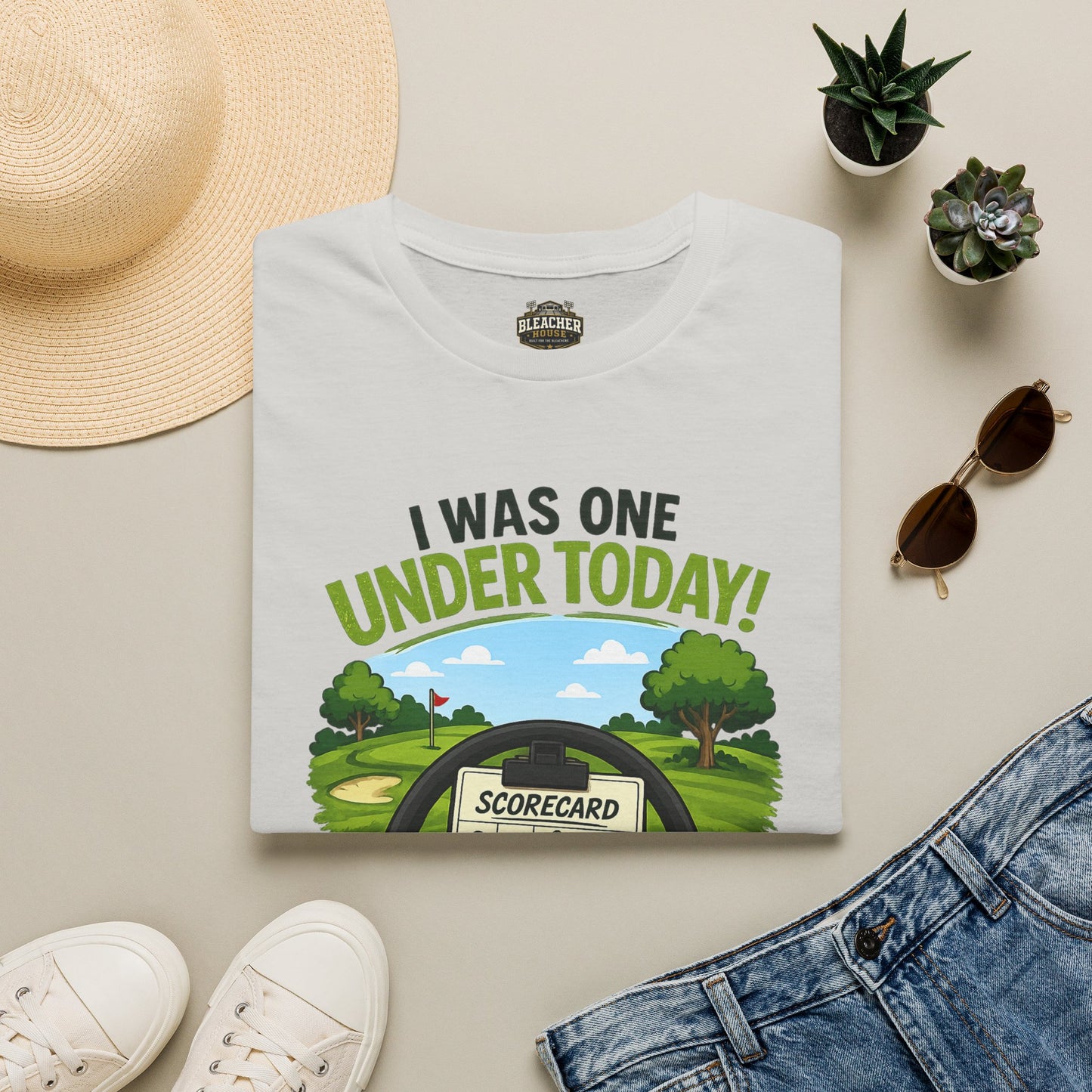 Golf T-Shirt — "I Was One Under Today!" ANIMATED VERSION - Scorecard Golf Humor Shirt