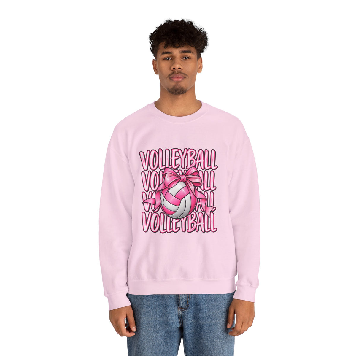 Volleyball Bow Sweatshirt — Pink Volleyball Graphic Crewneck