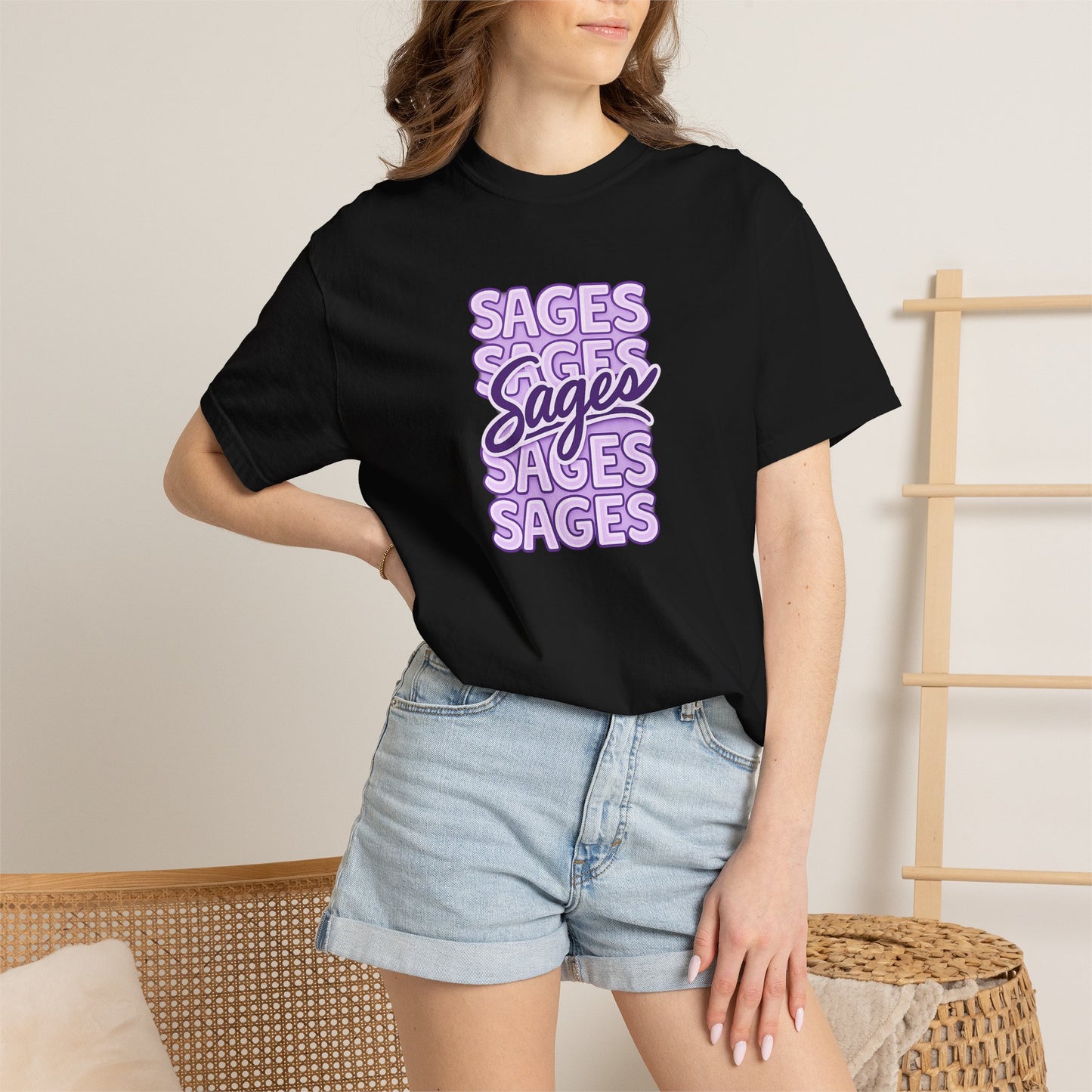 Sages Retro Stacked Text T-Shirt — Lavender Graphic Tee