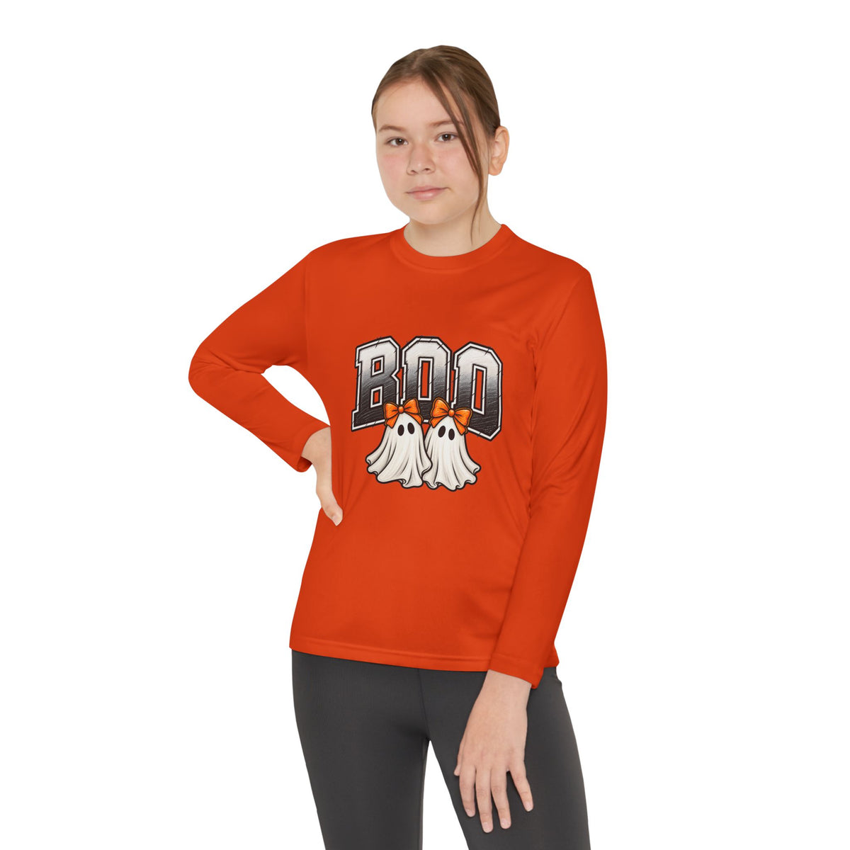 Youth Long Sleeve Tee — "Boo" Ghosts Halloween Shirt for Kids