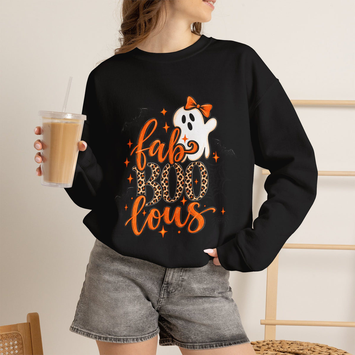 FabBOOlous Halloween Sweatshirt — Cute Ghost, Bats & Spiderweb Fall Crewneck