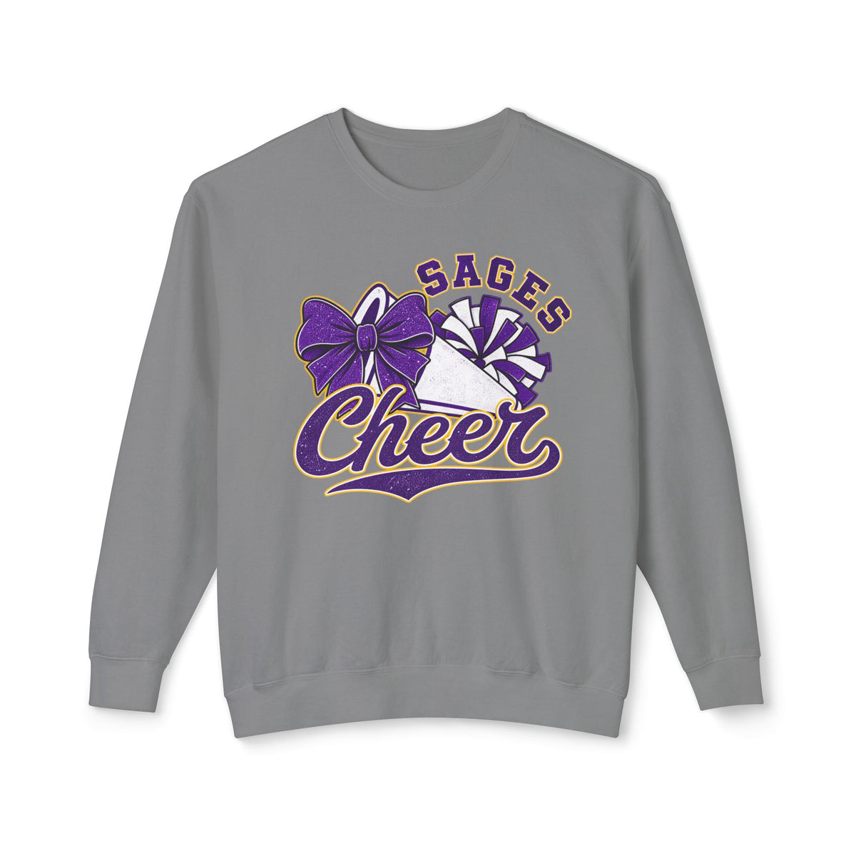Sages Cheer Crewneck Sweatshirt — Purple Pom-Pom & Bow Cheerleader Pullover