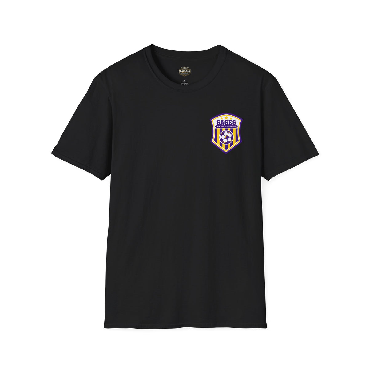 Monticello Soccer Club Graphic Goal T Shirt - Crest on Front, Graphic Soccer Goal On Back