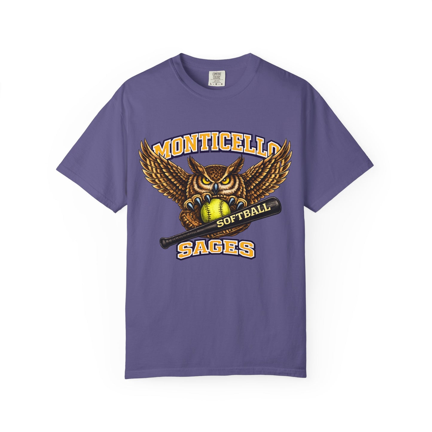 Monticello Sages Softball T-Shirt — Vintage Owl & Wings Team Tee