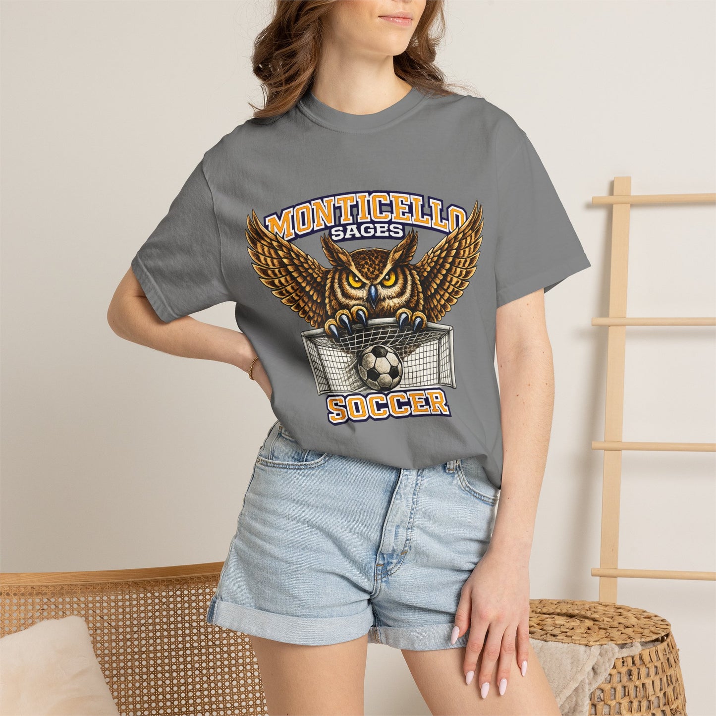 Monticello Sages Soccer T-Shirt — Vintage Owl & Wings Team Tee