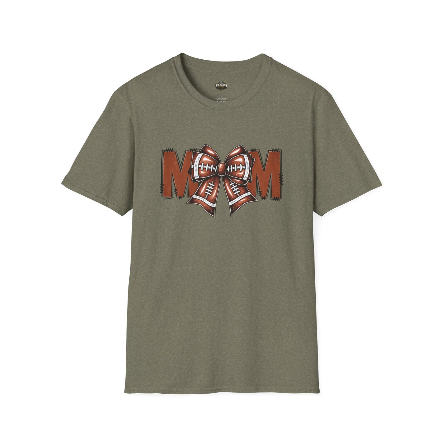 Football Mom T-Shirt — 'MOM' with Football Bow Graphic