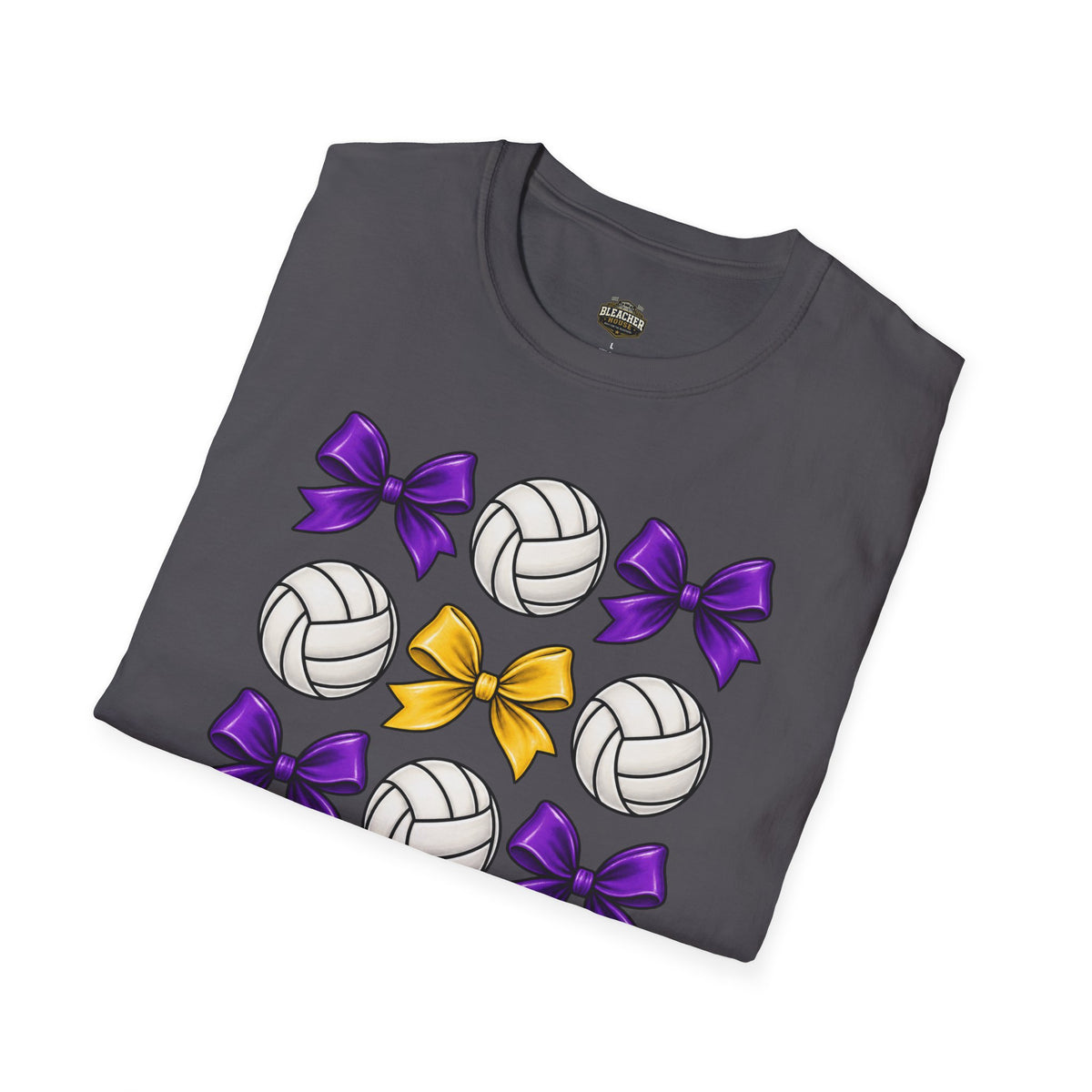 Volleyball & Bows Graphic T-Shirt — Purple & Gold Spirit Tee