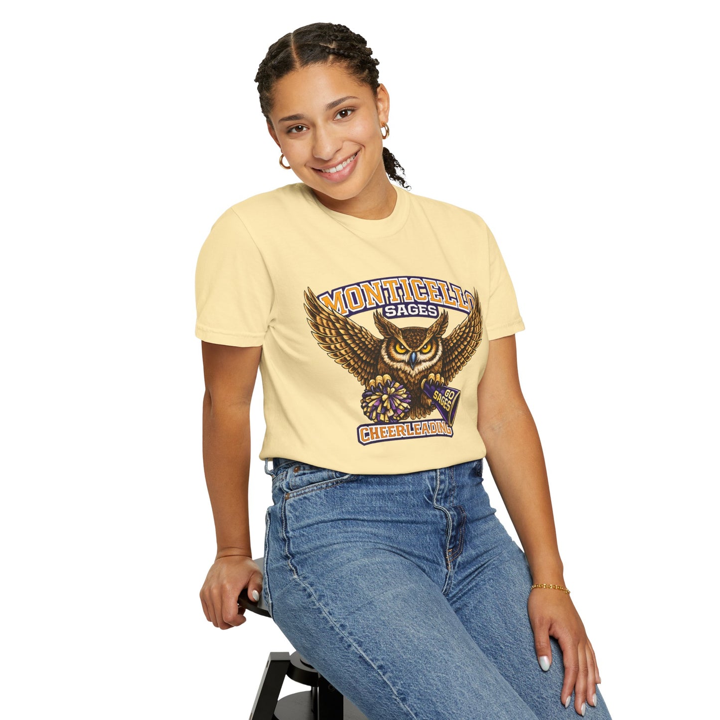 Monticello Sages Cheerleading T-shirt - Vintage Owl & Wings Team Tee
