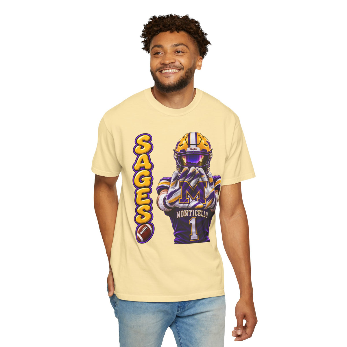 Monticello Sages Football Player Graphic T-Shirt