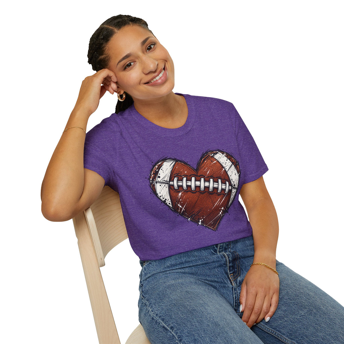 Football Heart Graphic T-Shirt — Vintage Grunge Sports Tee