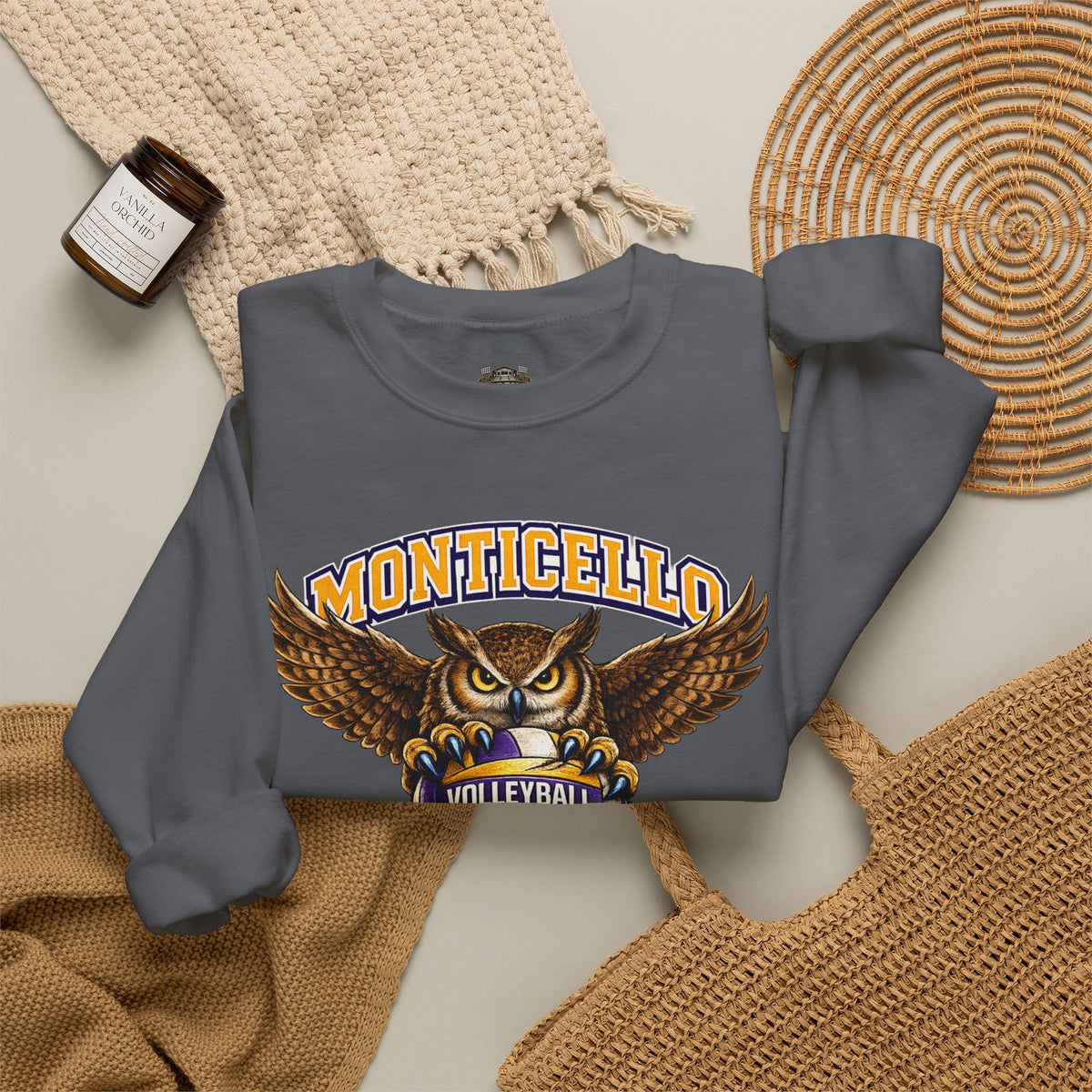 Monticello Sages Volleyball Crewneck Sweatshirt - Owl Wingspread Logo