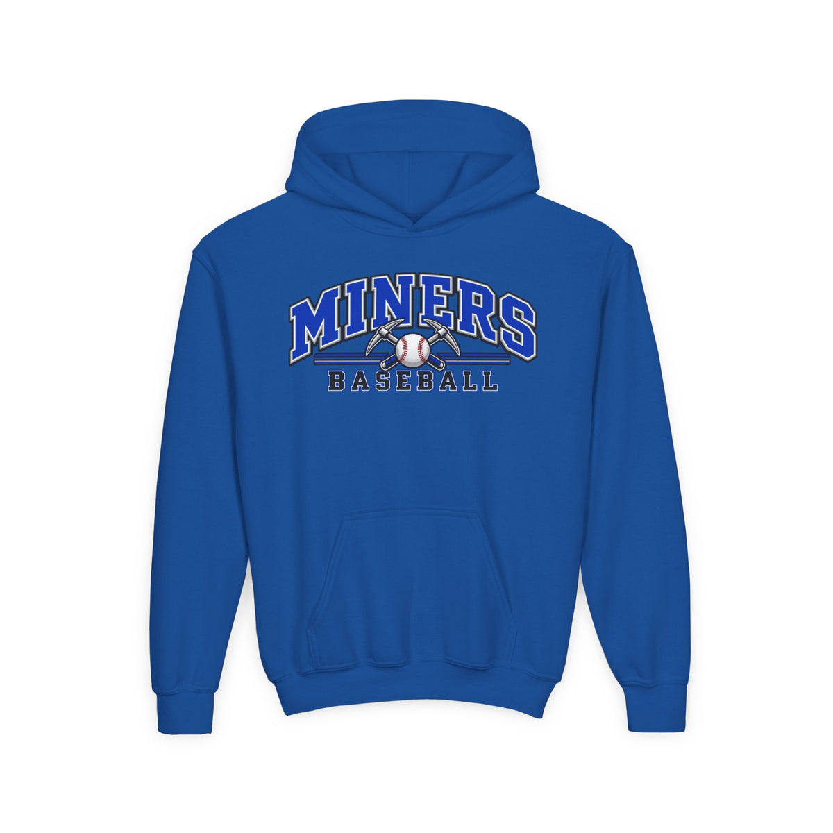 YOUTH Miners Baseball Hoodie — Pickaxe Cross Logo Graphic