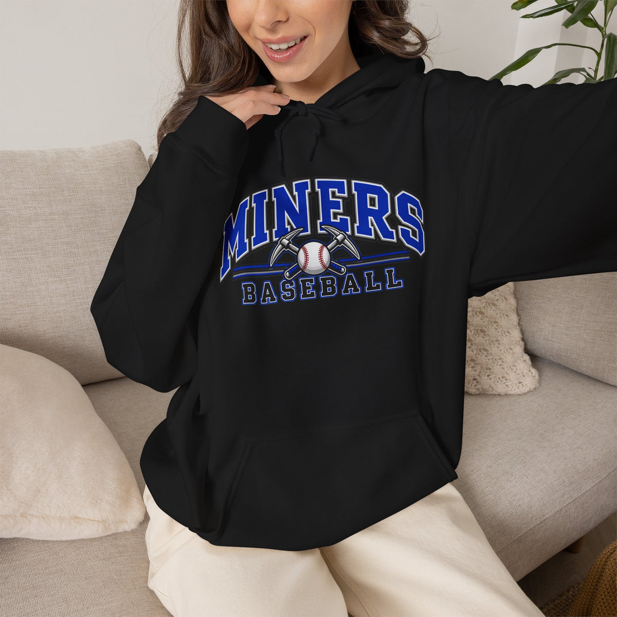 Miners Baseball Hoodie — Pickaxe Cross Logo Graphic
