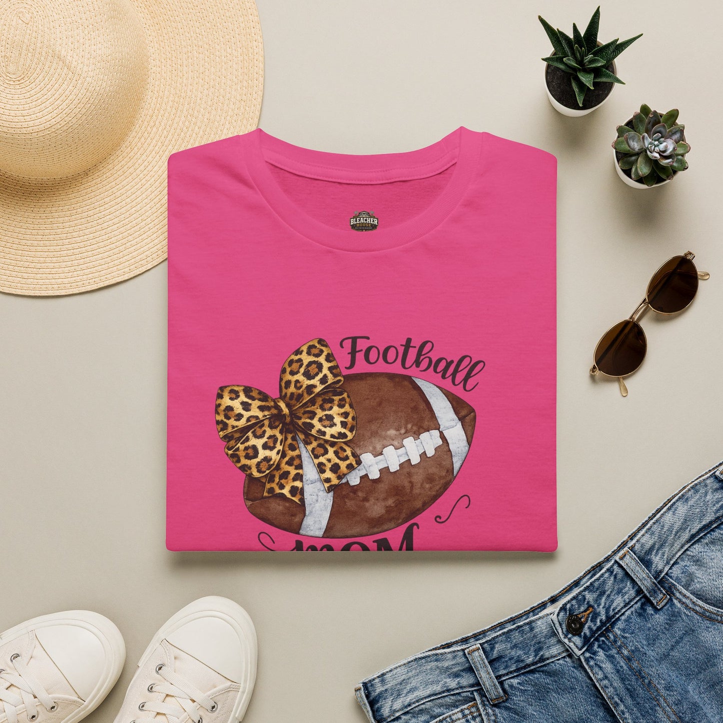 Football Mom T-Shirt — Leopard Bow Game Day Tee