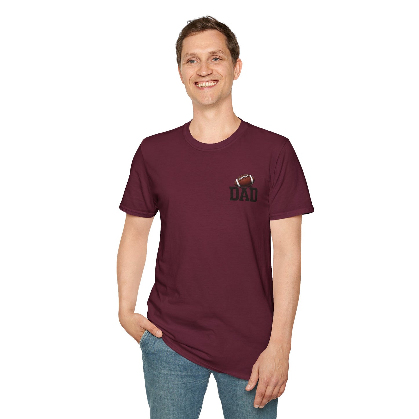 Football Dad T‑Shirt — 'DAD' with Football Chest Print