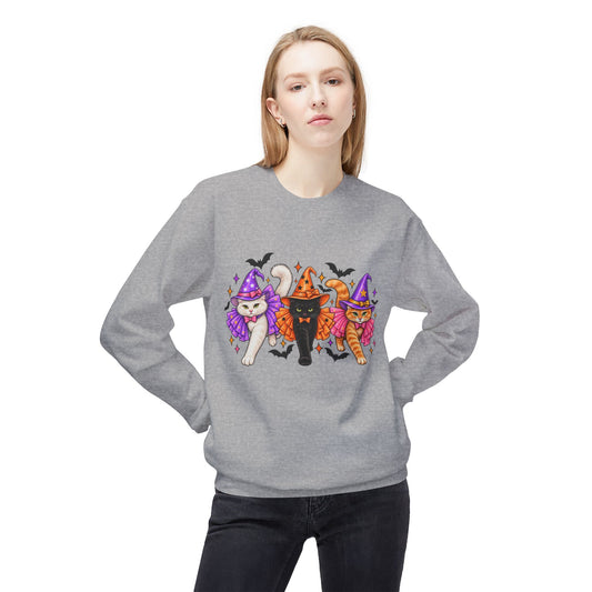 Halloween Cats Crewneck Sweatshirt — Cute Witch Cat Trio Graphic