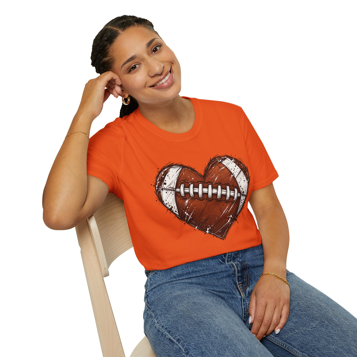 Football Heart Graphic T-Shirt — Vintage Grunge Sports Tee
