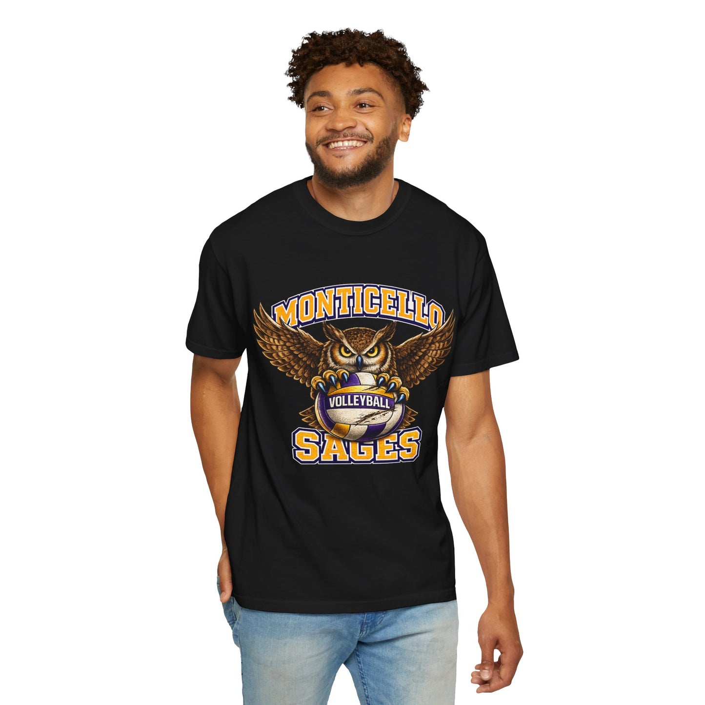Monticello Sages Volleyball T-Shirt — Vintage Owl & Wings Team Tee