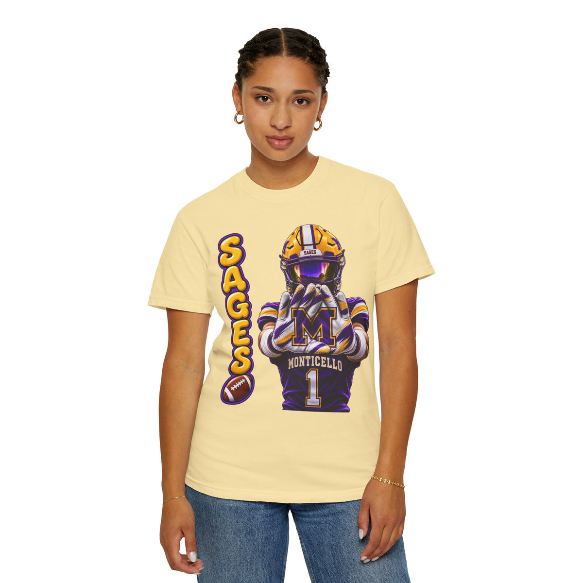 Monticello Sages Football Player Graphic T-Shirt