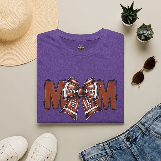 Football Mom T-Shirt — 'MOM' with Football Bow Graphic