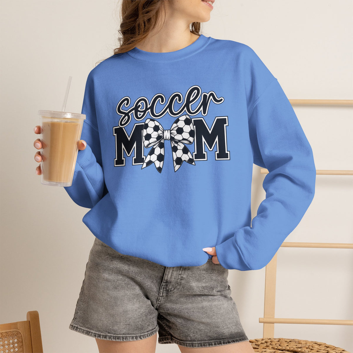 Soccer Mom Crewneck Sweatshirt — Cheer Mom Graphic Pullover with Soccer Bow