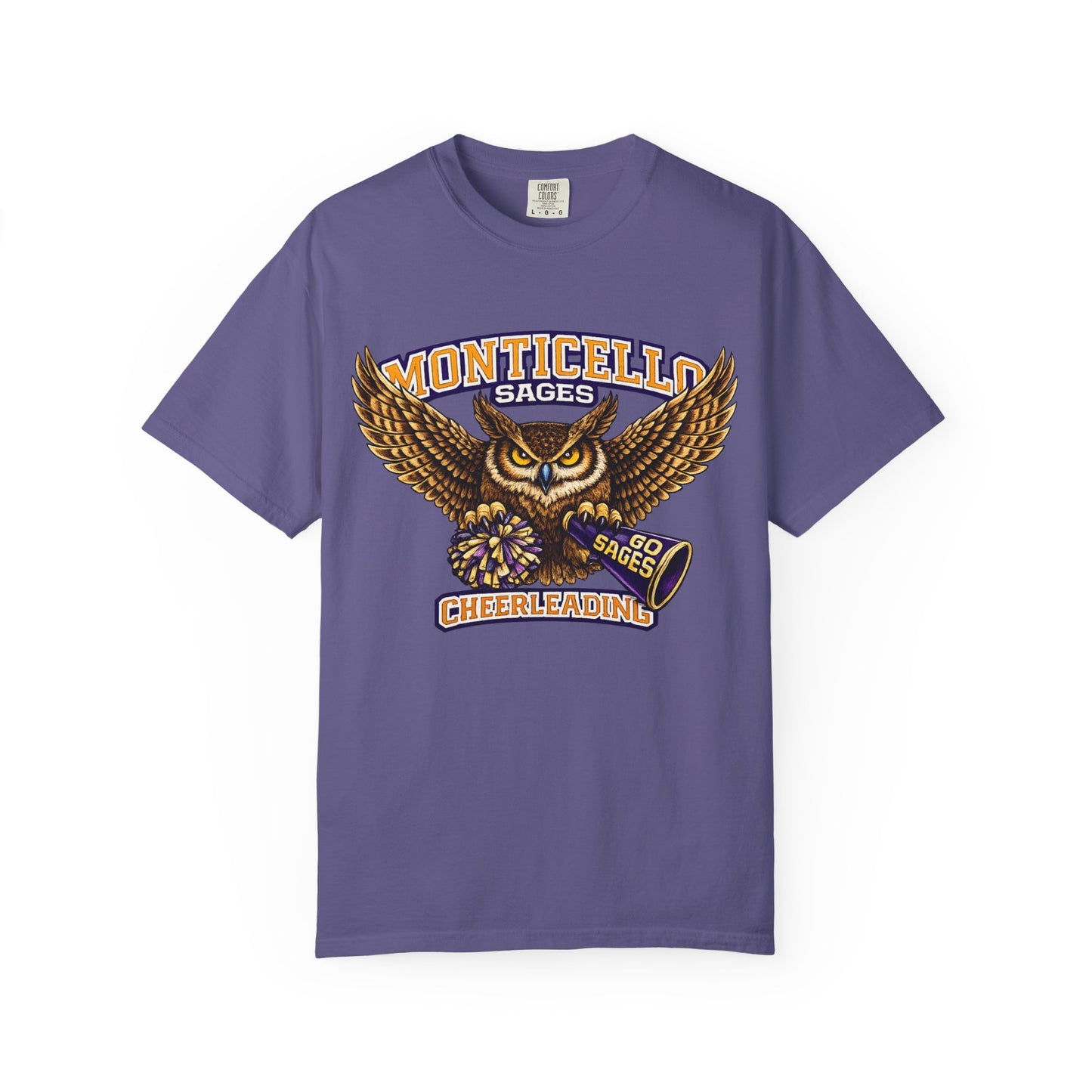 Monticello Sages Cheerleading T-shirt - Vintage Owl & Wings Team Tee