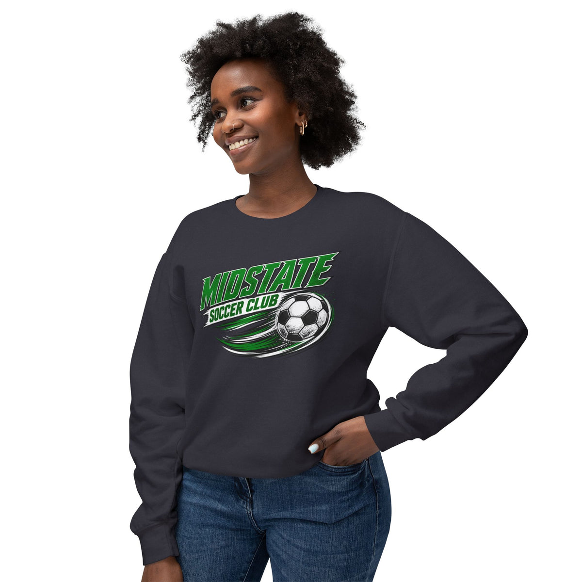 MidState Soccer Club Crewneck Sweatshirt — Vintage Green Soccer Ball Design