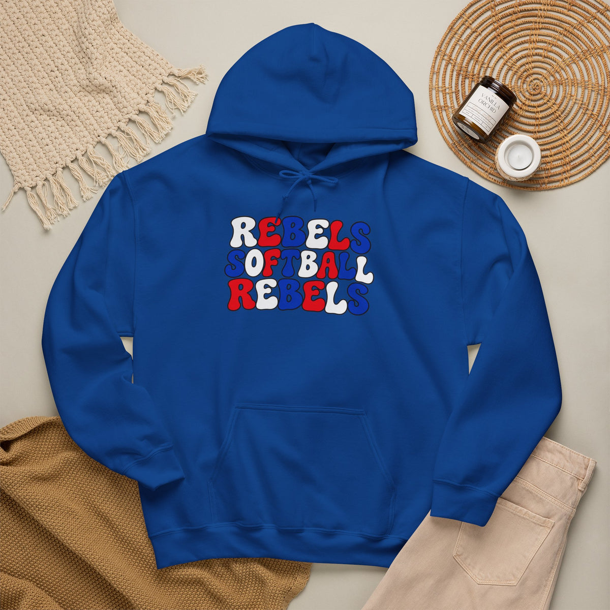 Rebels Softball Hoodie — Retro Red & Blue Team Graphic