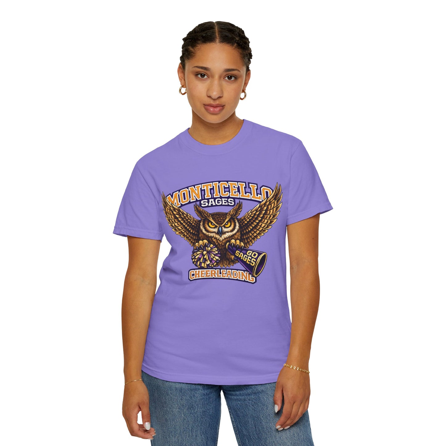 Monticello Sages Cheerleading T-shirt - Vintage Owl & Wings Team Tee