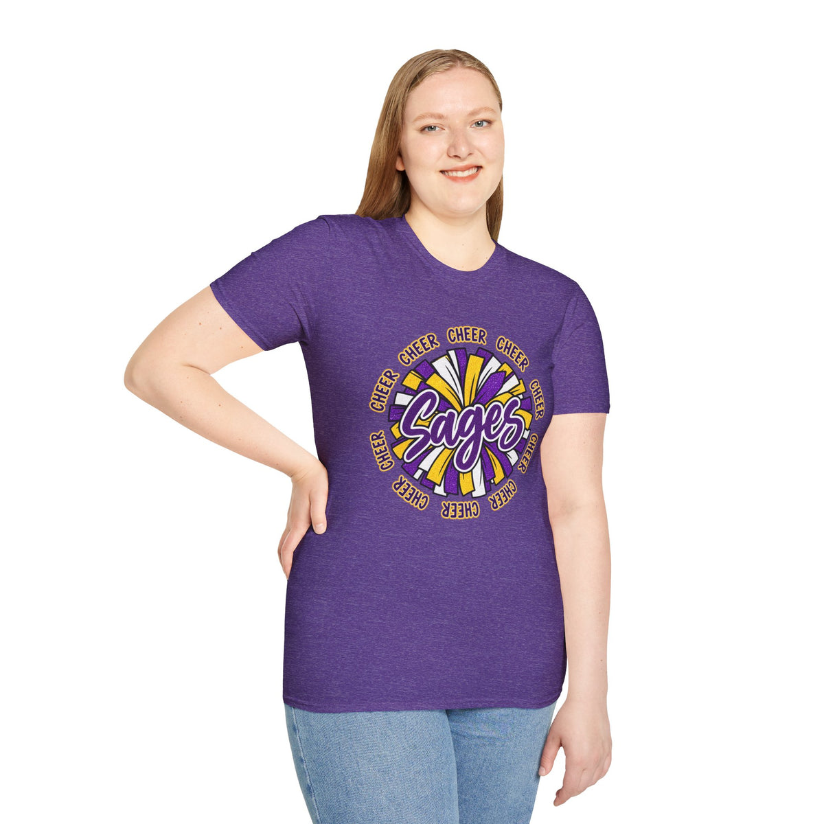 Sages Cheer T-Shirt — Purple & Gold Pom Design