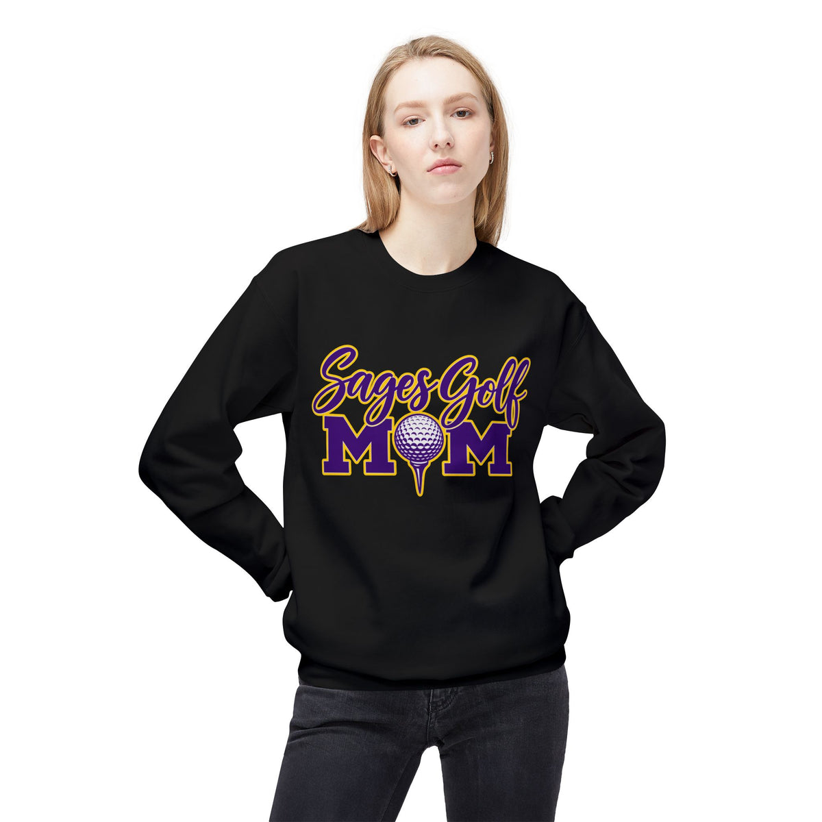 Sages Golf Mom Crewneck Sweatshirt — Golf Mom Pullover with Tee & Ball Design