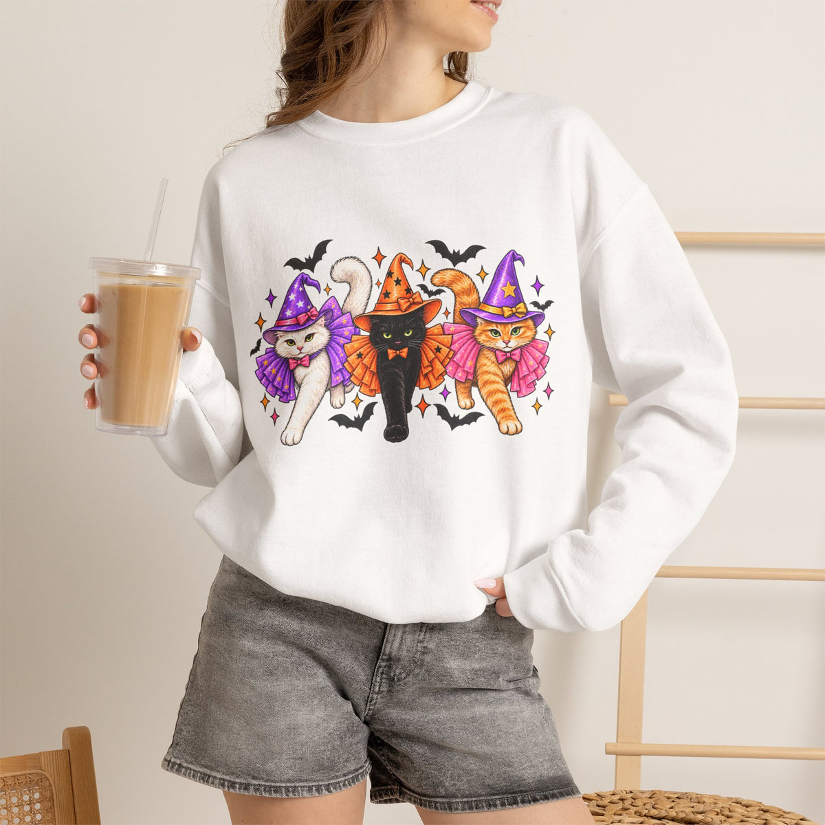 Halloween Witch Cats Crewneck Sweatshirt