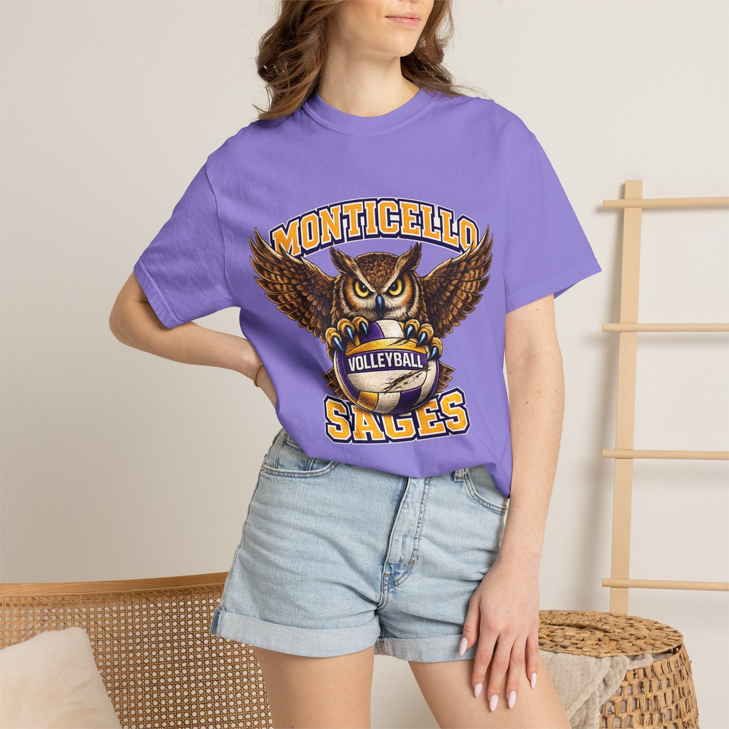 Monticello Sages Volleyball T-Shirt — Vintage Owl & Wings Team Tee