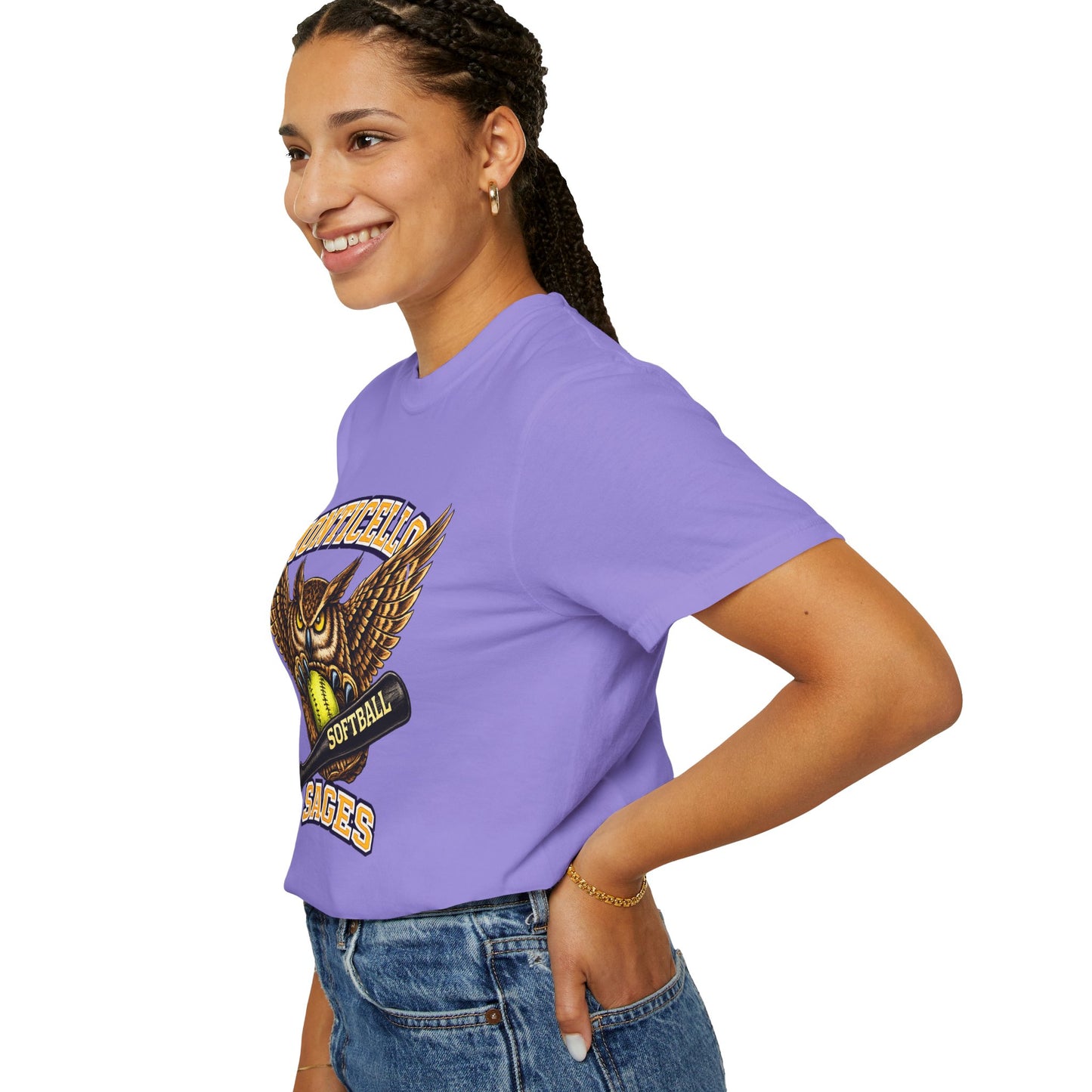 Monticello Sages Softball T-Shirt — Vintage Owl & Wings Team Tee