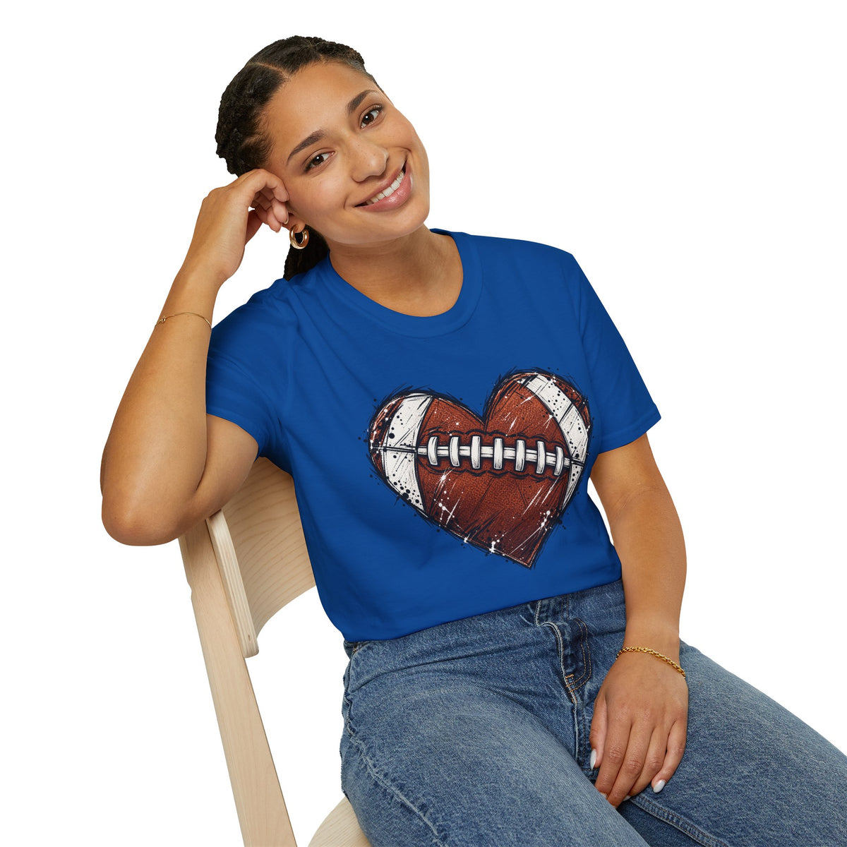 Football Heart Graphic T-Shirt — Vintage Grunge Sports Tee