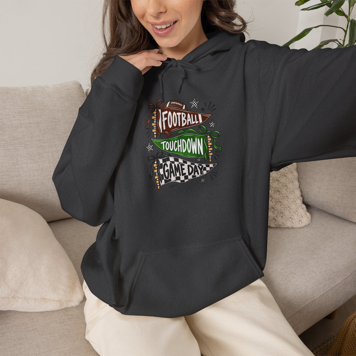 Football Touchdown Game Day Hoodie - Retro Grunge Sports Sweatshirt