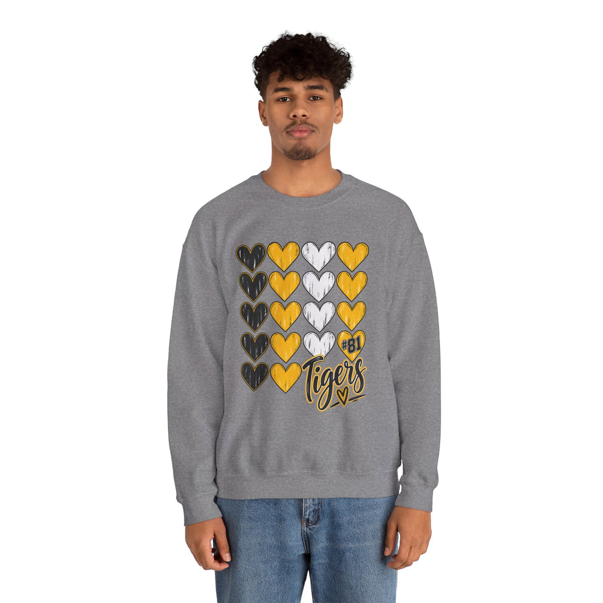 Tigers Heart Crewneck Sweatshirt — Black & Gold School Spirit