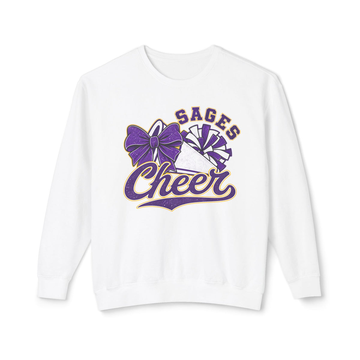 Sages Cheer Crewneck Sweatshirt — Purple Pom-Pom & Bow Cheerleader Pullover