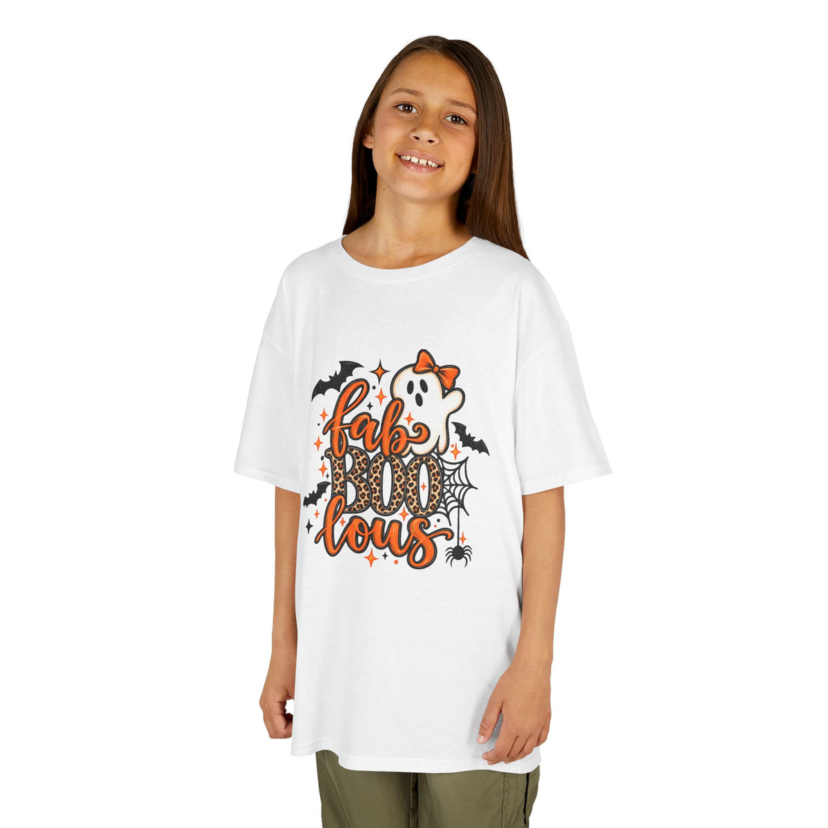 Kids Halloween Tee — "FabuBOO-lous" Ghost & Bats Halloween Shirt
