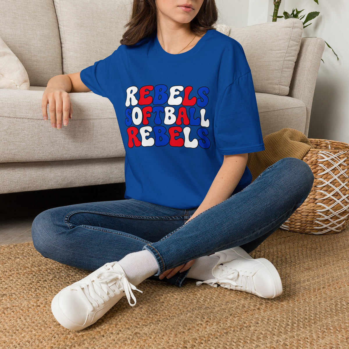 Rebels Softball Graphic T-Shirt — Retro Red & Blue Team Tee