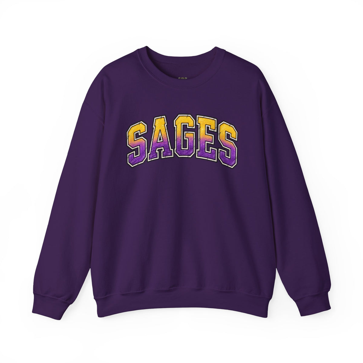 Sages Varsity Crewneck Sweatshirt — Retro Purple & Gold Collegiate Pullover