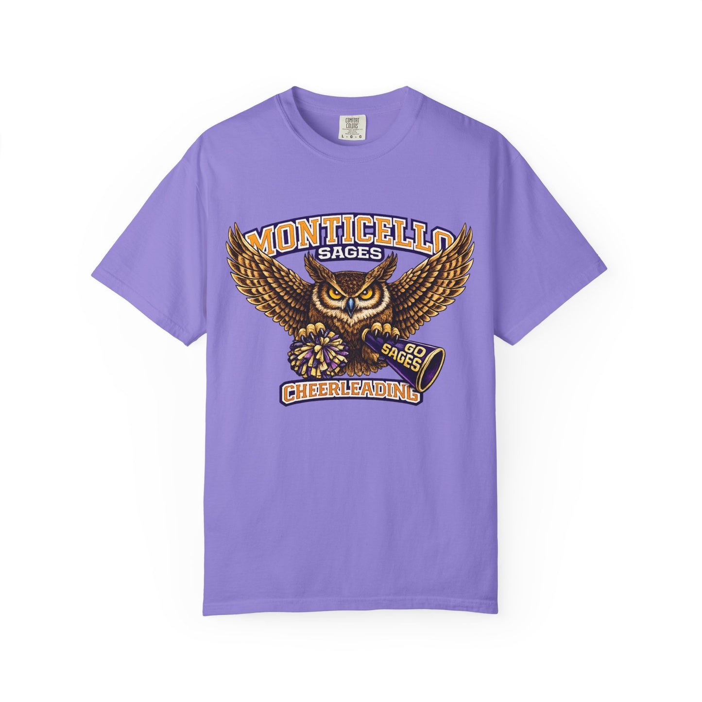 Monticello Sages Cheerleading T-shirt - Vintage Owl & Wings Team Tee