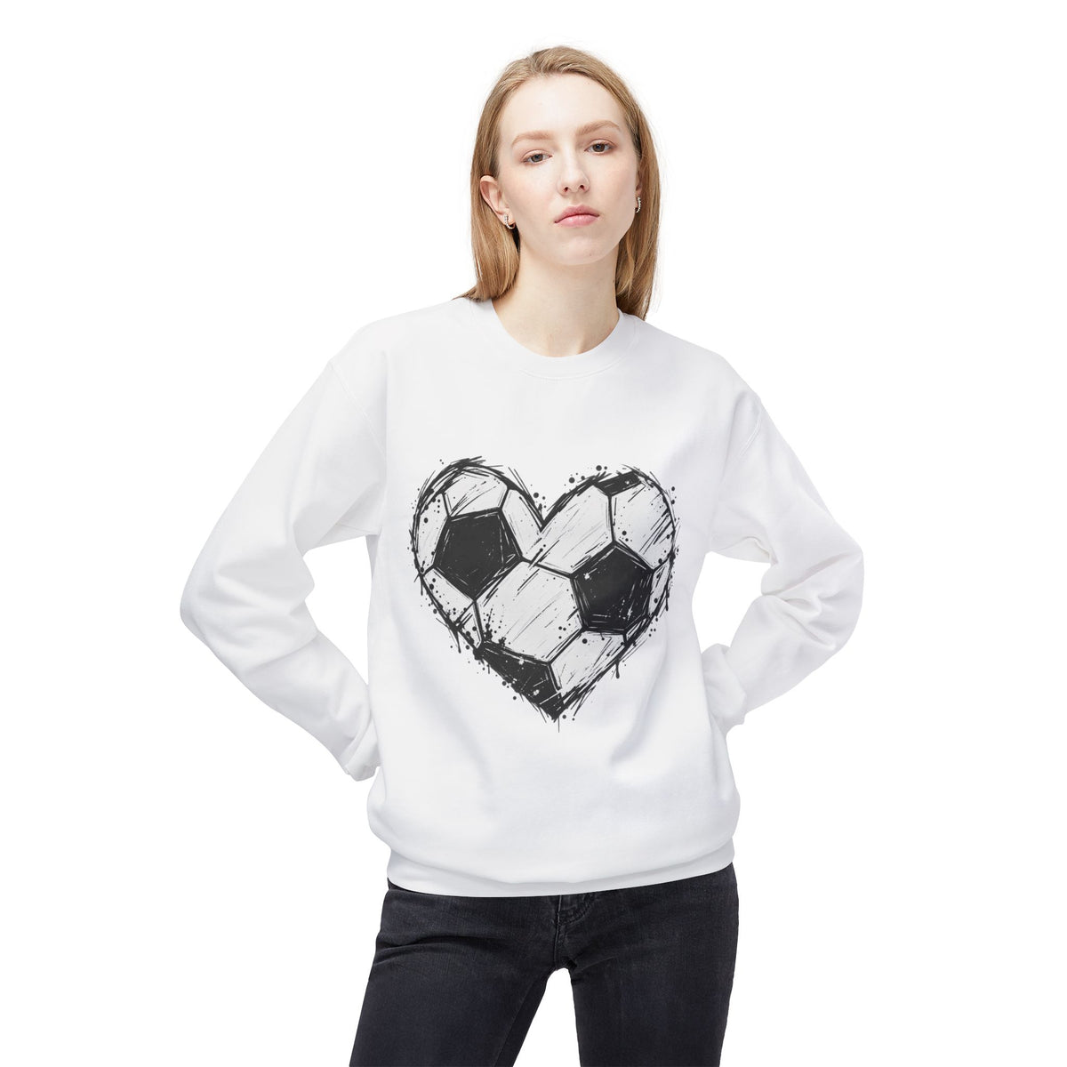 Soccer Heart Crewneck Sweatshirt – Distressed Sketch Football Graphic
